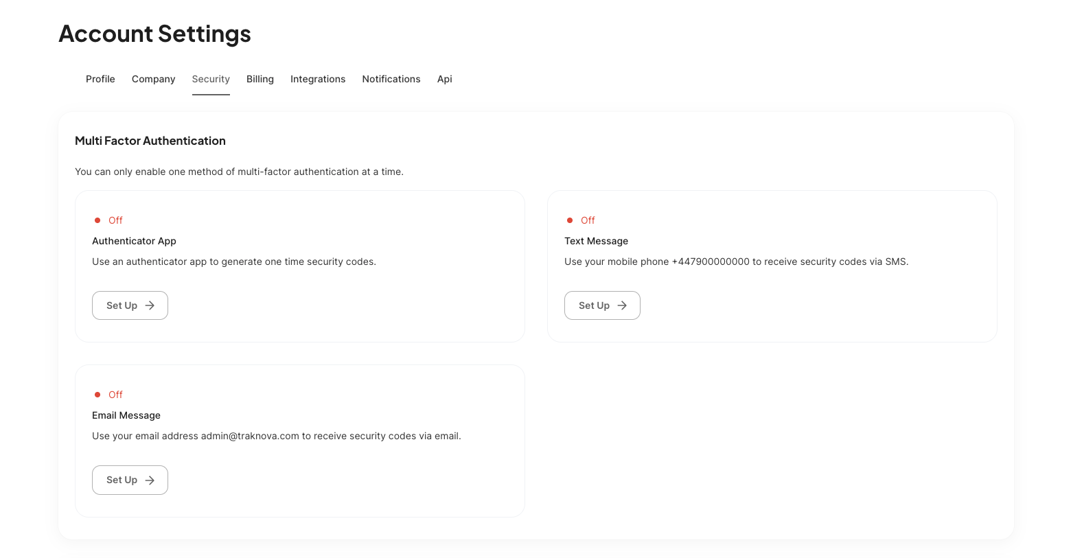 2FA setup screen