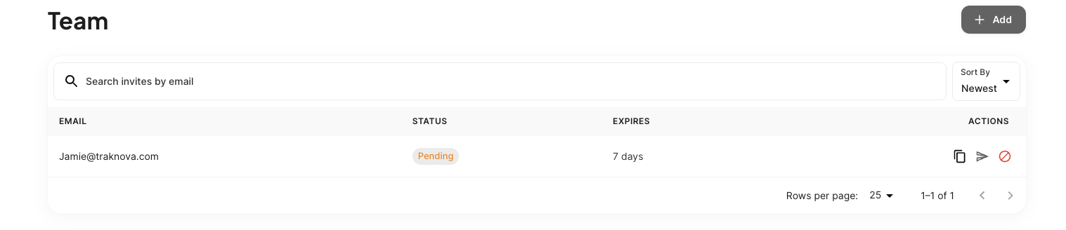 Pending invitations list