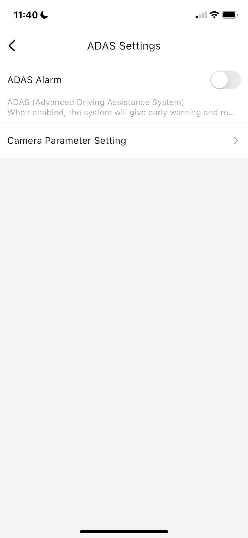ADAS Settings with ADAS Alarm toggled off