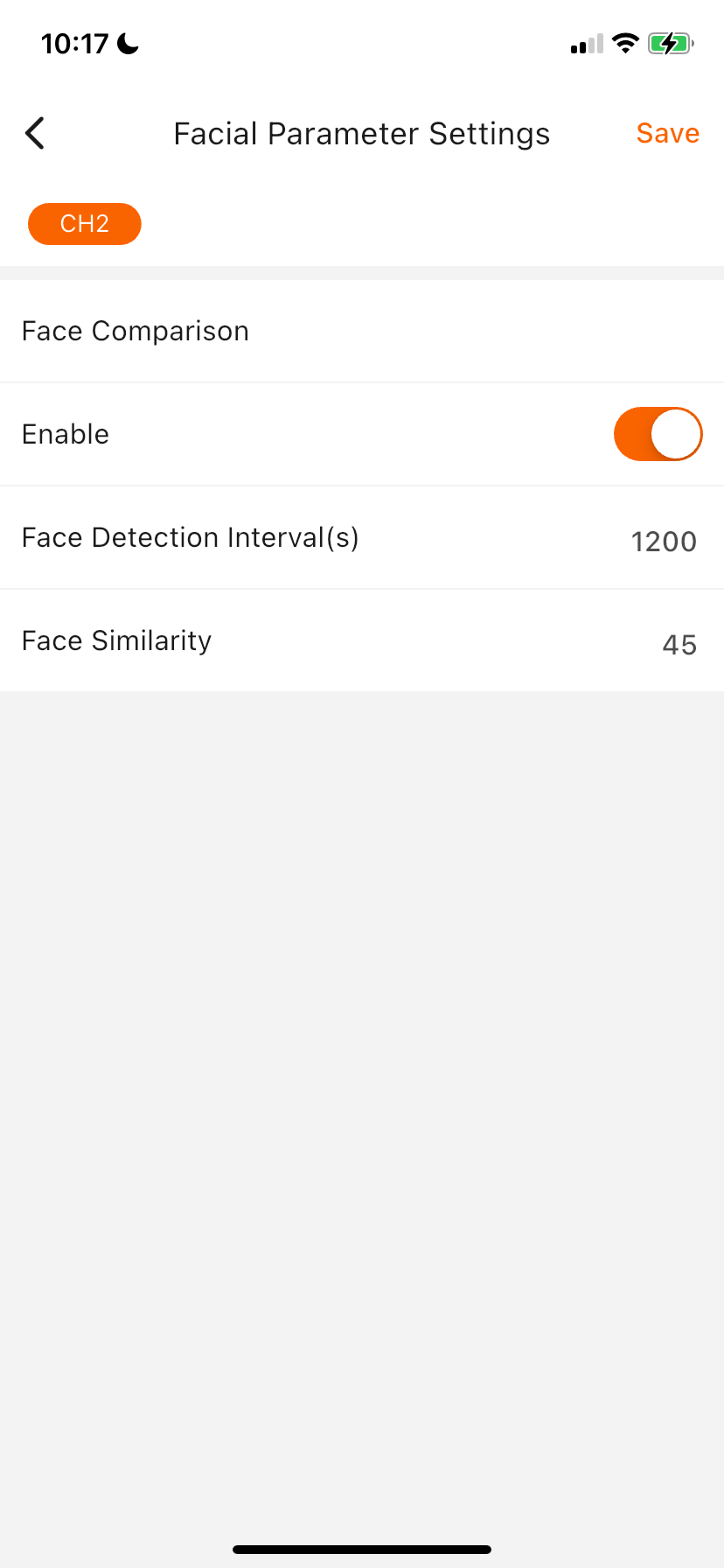 Facial Parameter Settings with Face Comparison disabled