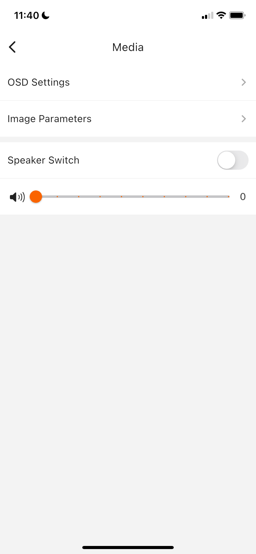 Media page with Speaker Switch toggled off