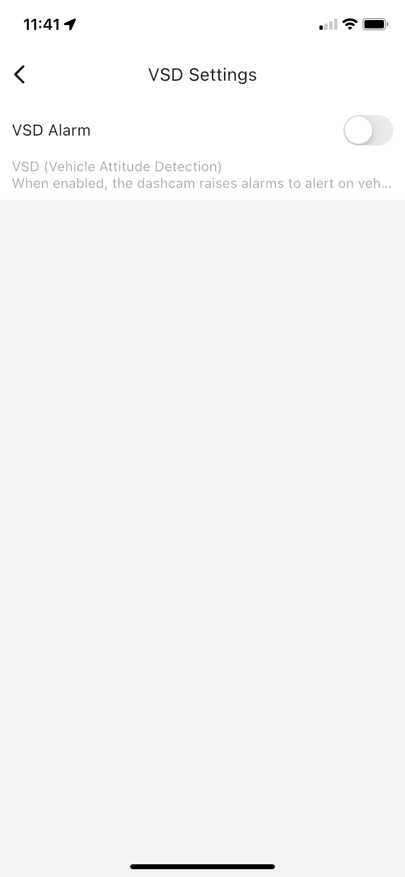 VSD Settings with VSD Alarm toggled off
